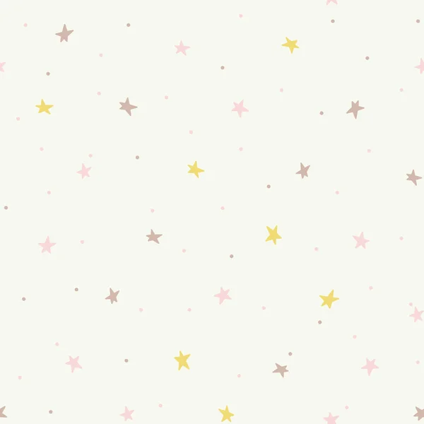 Seamless Pattern Little Yellow Brown Pink Stars Beige Background Vector — Stockvector