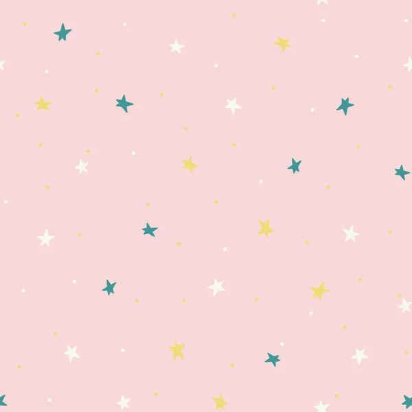 Seamless Pattern Little Yellow Blue White Stars Pink Background Vector — Archivo Imágenes Vectoriales