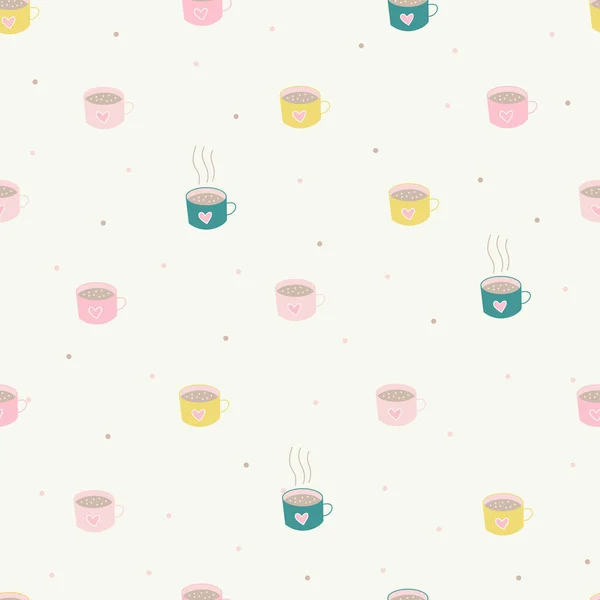 Seamless Pattern Yellow Pink Blue Cups Mugs Tea Coffee Cocoa — ストックベクタ