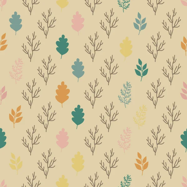 Seamless Pattern Leaves Branches Beige Background Vector Illustration — Stock Vector