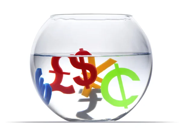 Ícones da economia no aquário — Fotografia de Stock