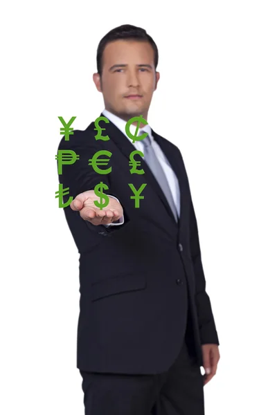 Businessman and world money icons — Stock Photo, Image