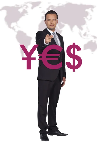 Geschäftsmann und Ikonen des Weltgeldes — Stockfoto