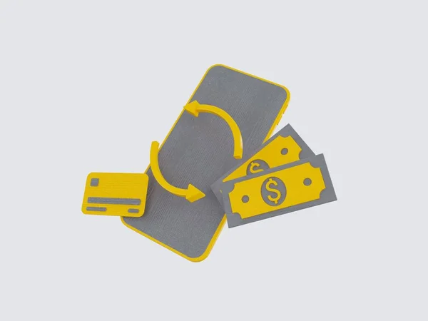 Связывает наличные и плавающие монеты желтым на сером фоне. 3d иллюстрация — стоковое фото