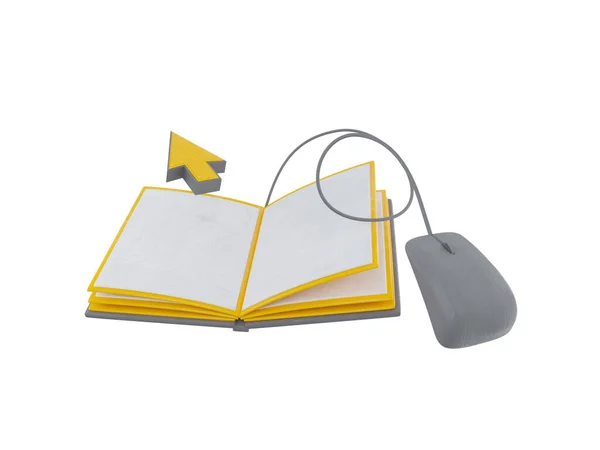 Educación en línea 3d iconos. e-book, conferencia en línea, curriculum, gris - portátil amarillo aislado sobre fondo blanco —  Fotos de Stock