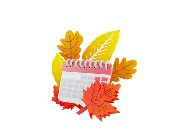 Autumn calendar icon.3d illustration of a calendar on a background of orange - yellow autumn leaves