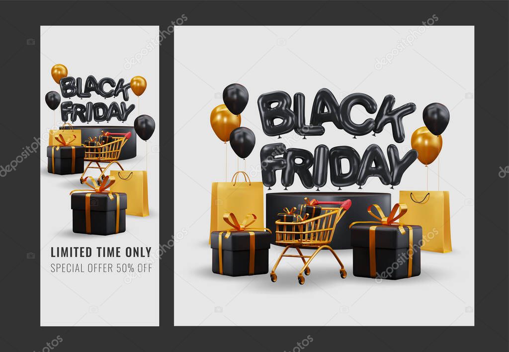 Black Friday. Editable stories. Creative vector modern black Friday sale social media post template and feed banner collection. vector illustration