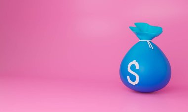 Dolar ikonlu para çantası. Nakit, iş, yatırım geliri, mali çözüm, ön ödeme ve peşinat konsepti. 3d illüstrasyon.