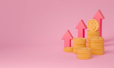 Yatırımdan tasarruf. 3D Icon yatırım stratejisi, ticaret hizmeti, finans yönetimi ile ilişkilidir. Mono Line Pictogram ve Tasarım Elementleri. 3d illüstrasyon