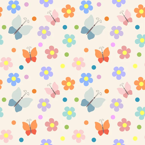 Seamless pattern with flowers and butterflies — Stock Vector