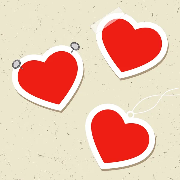 Kalp Etiketler pimleri, teyp ve iplik — Stok Vektör