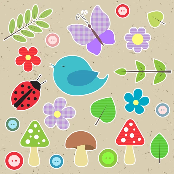 Set of scrapbook elements - animals, nature, buttons — Stock Vector