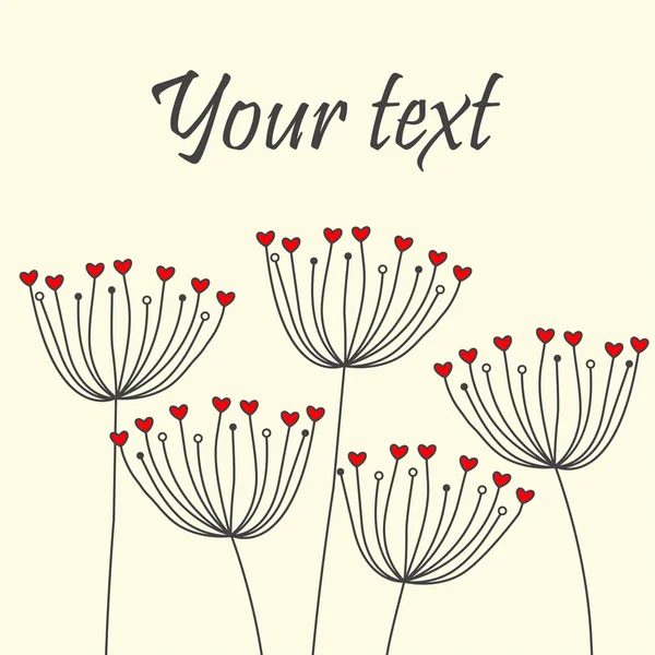Χαριτωμένο μοναδικό floral κάρτα με πικραλίδες και καρδιές — Διανυσματικό Αρχείο