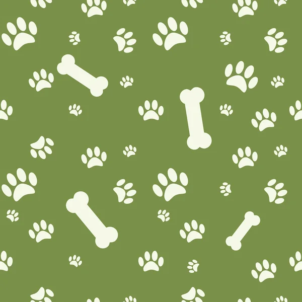 Fundo com impressão da pata do cão e osso no verde — Vetor de Stock