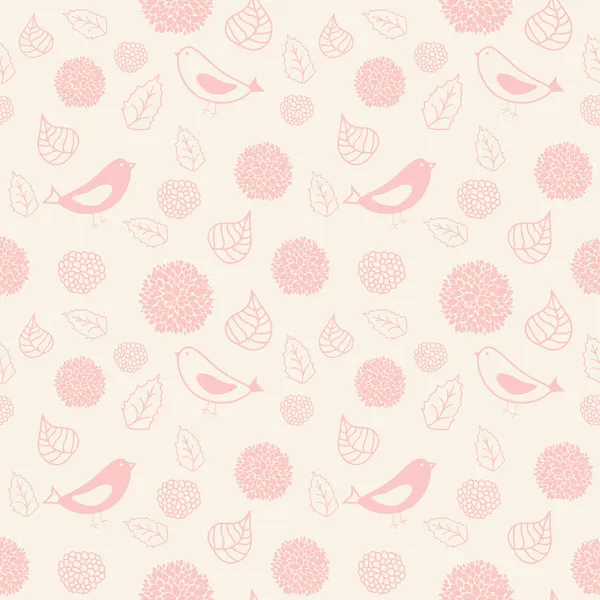 Pink seamless pattern with birds and flowers — Stock Vector