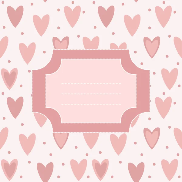 Cute unique post card with pink hearts and dots — Stock Vector