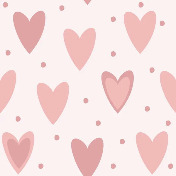 Cute unique seamless pattern background with pink hearts and dots — Stock Vector