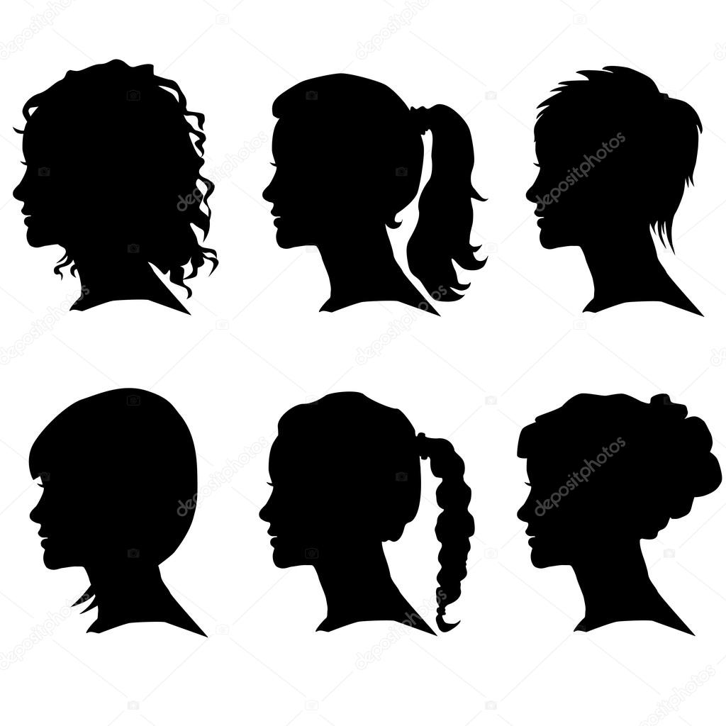 Vector set of woman silhouette with hair styling