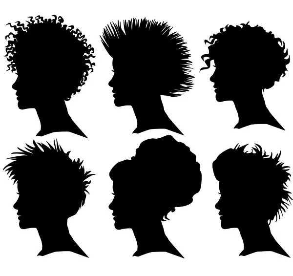 Vector conjunto de silueta de mujer con peinado de pelo extremo — Vector de stock