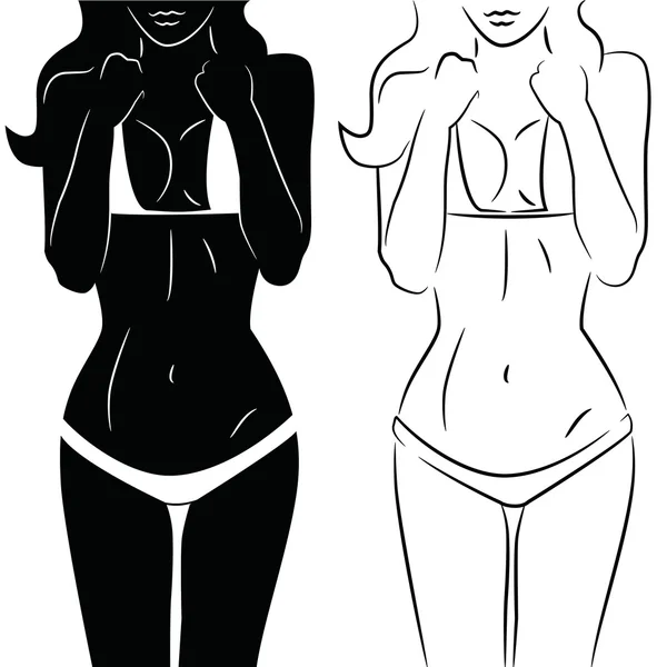 Corpo donna silhouette in bikini vector — Vettoriale Stock