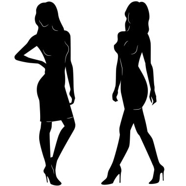 seksi kadın, kısa elbiseler siluetleri
