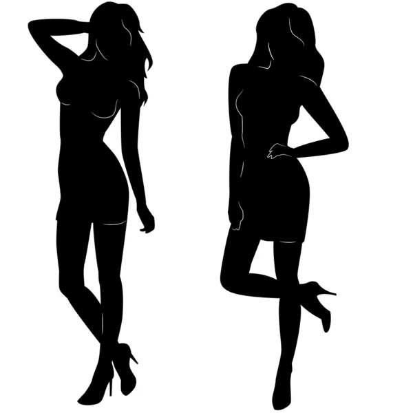 Sexy woman silhouettes in short dresses — Stock Vector