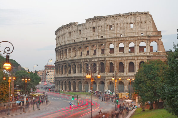 Evening view of Colosseum in Rome