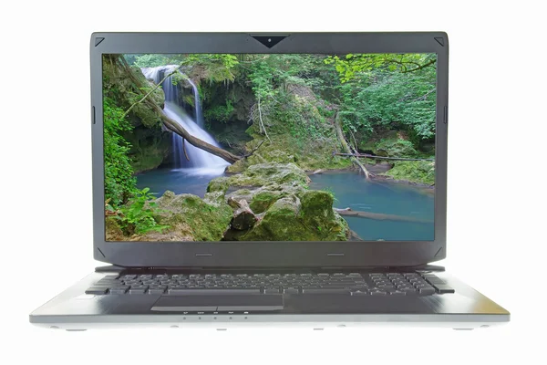 Waterfall on laptop screen — Stock Photo, Image