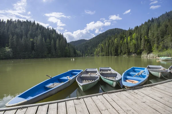 Boat docks on lake