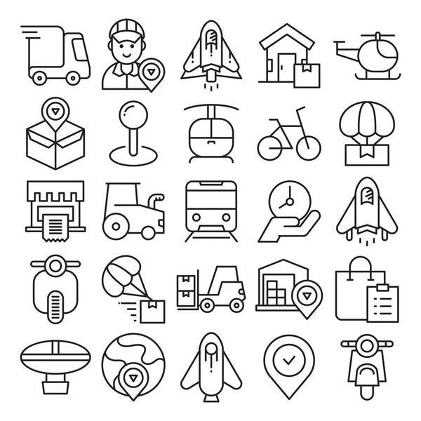 logistics, shipping and transportation icons set vector illustration