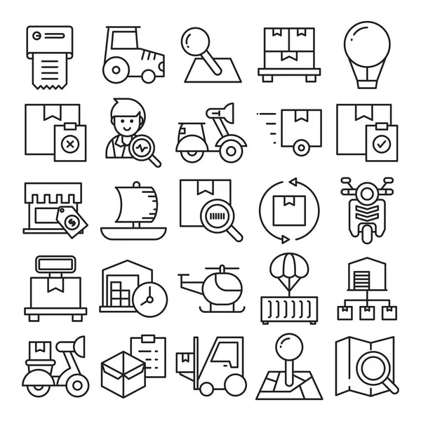 logistics, shipping and transportation icons set vector illustration