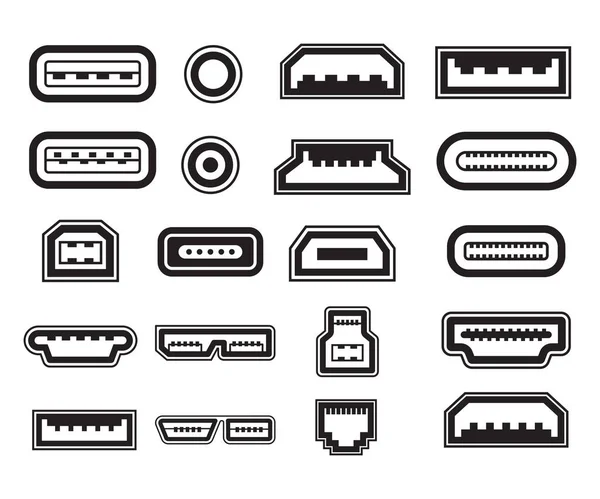 Various Types Usb Ports Symbol Set Vector Illustration — Vetor de Stock