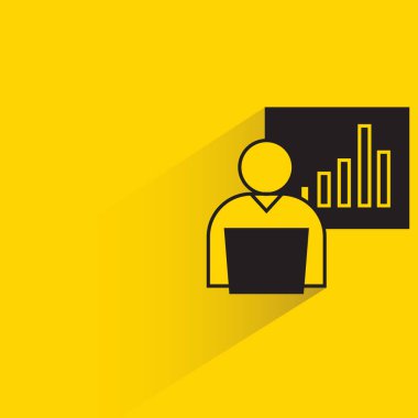 data analyst and graph icon on yellow background