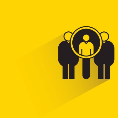 people and magnifier for recruiting concept icon on yellow background