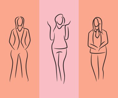 sketch and hand drawn working woman pose set illustration