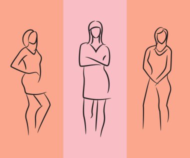 sketch and hand drawn working woman pose set illustration