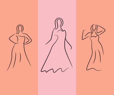 sketch and hand drawn wedding dress woman pose set illustration