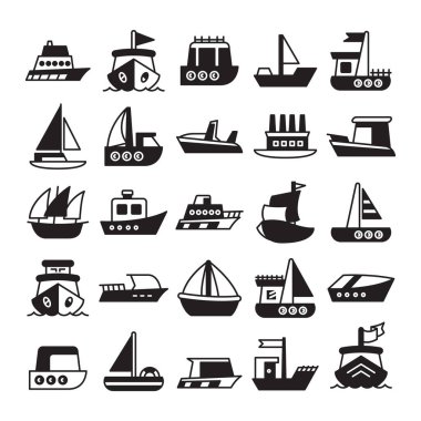 çeşitli gemi türleri; gemi, sürat teknesi, kargo gemisi, mavna, römorkör, kalyon, feribot ve yat