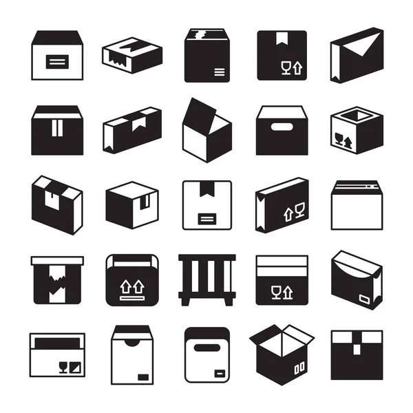 Caja Paquete Conjunto Iconos Paquete — Vector de stock