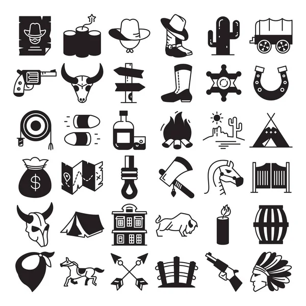 Kovboy ve Batı yaşam simgeleri vektör illüstrasyonu