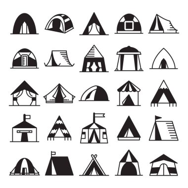 tent, camping and canopy icons vector illustration