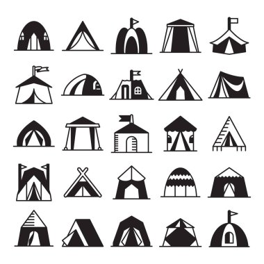 tent, camping and canopy icons vector illustration
