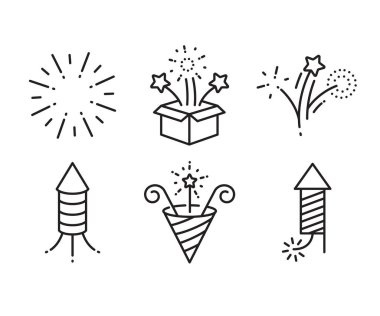 fireworks and firecracker icons set line illustration