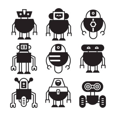 Robot simgeleri vektör illüstrasyonunu ayarla