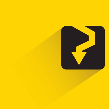 down side arrow icon with shadow on yellow background