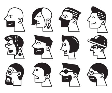 human face side view icons vector set