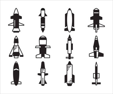 torpedo missile icons vector set