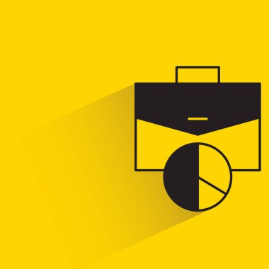 briefcase and pie chart with shadow on yellow background