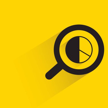 Sarı arkaplanda gölgesi olan büyüteç ve pasta grafiği