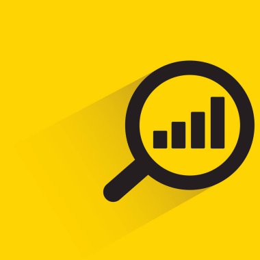 Sarı arkaplanda gölgesi olan büyüteç ve bar çizelgesi